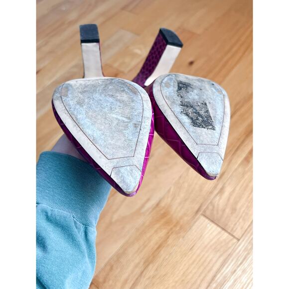 Franco Sarto Sasha Pink Fuchsia Block Heels 8.5 Croc 3.5" Heel Pointed Toe Heel - Picture 7 of 8